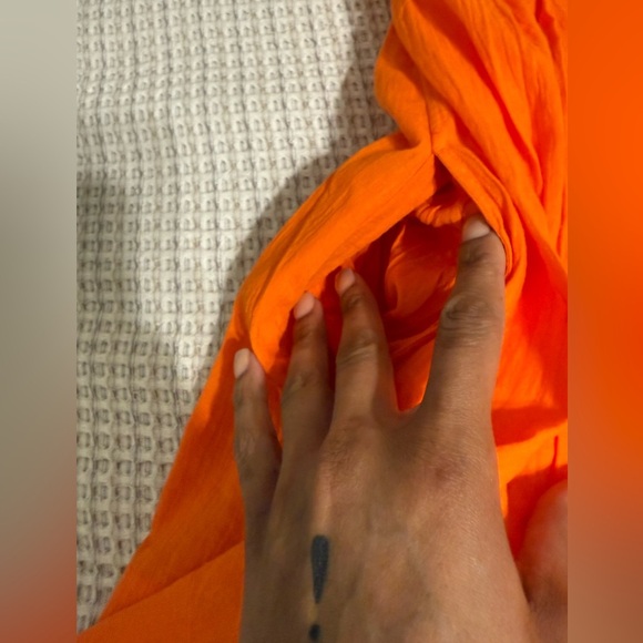 Bright Orange Puff Sleeve Mini Dress - Picture 5 of 13